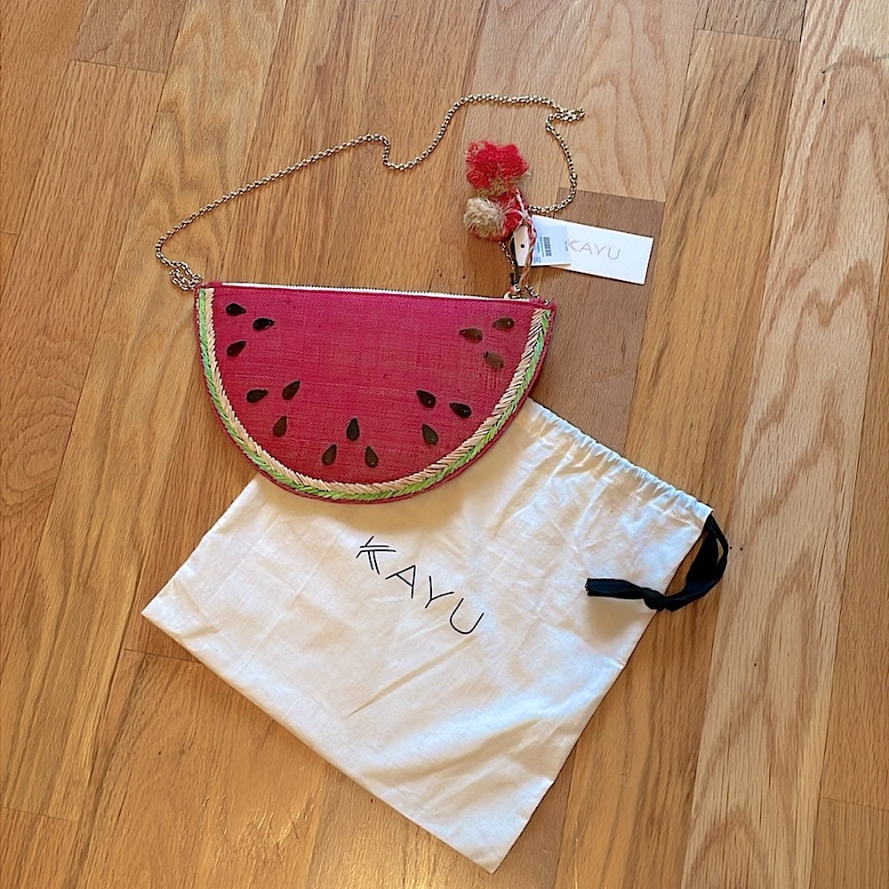 NWT J. Crew x Kayu Raffia Watermelon Clutch Red straw bag purse chain clutch - Picture 5 of 10
